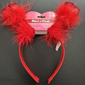 Valentines Day Red and Pink Headband Hair Accessories Glitter Heart Feathers